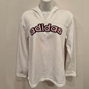 Adidas Woman’s White Hoodie w/Pink-Black Logo/Medium/Athleisure/Cotton/Cozy/EUC